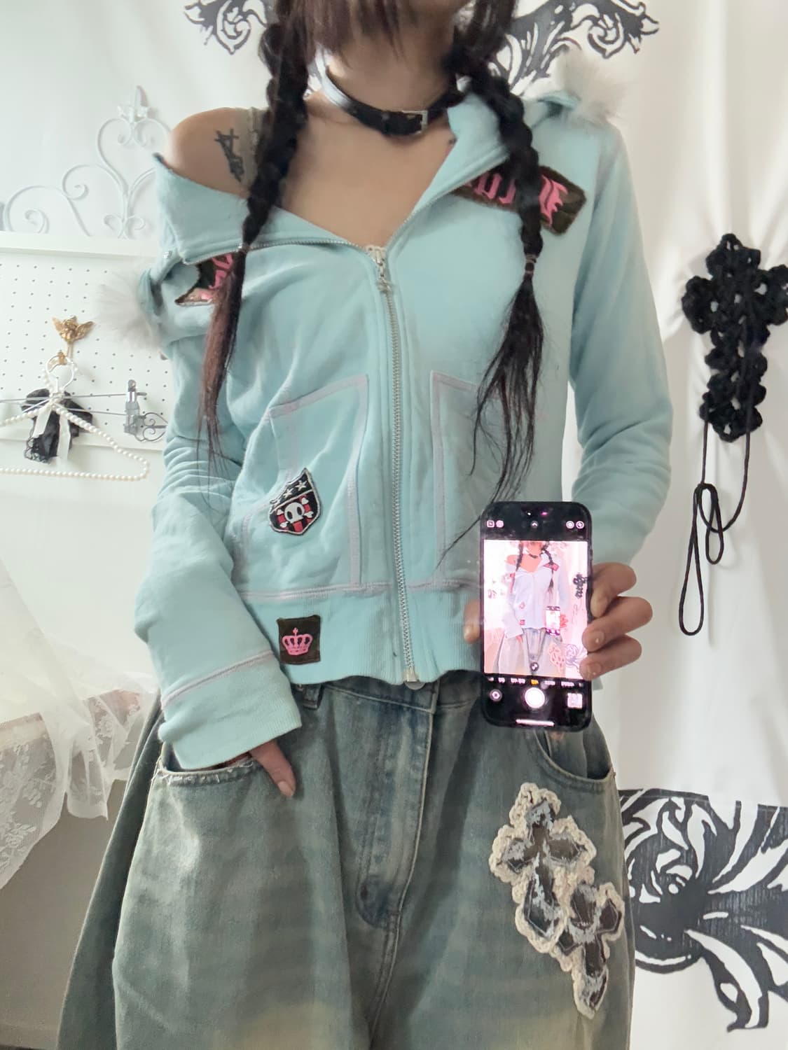 • Fur Hood Sky Blue Hood Zip-Up 상품이미지3
