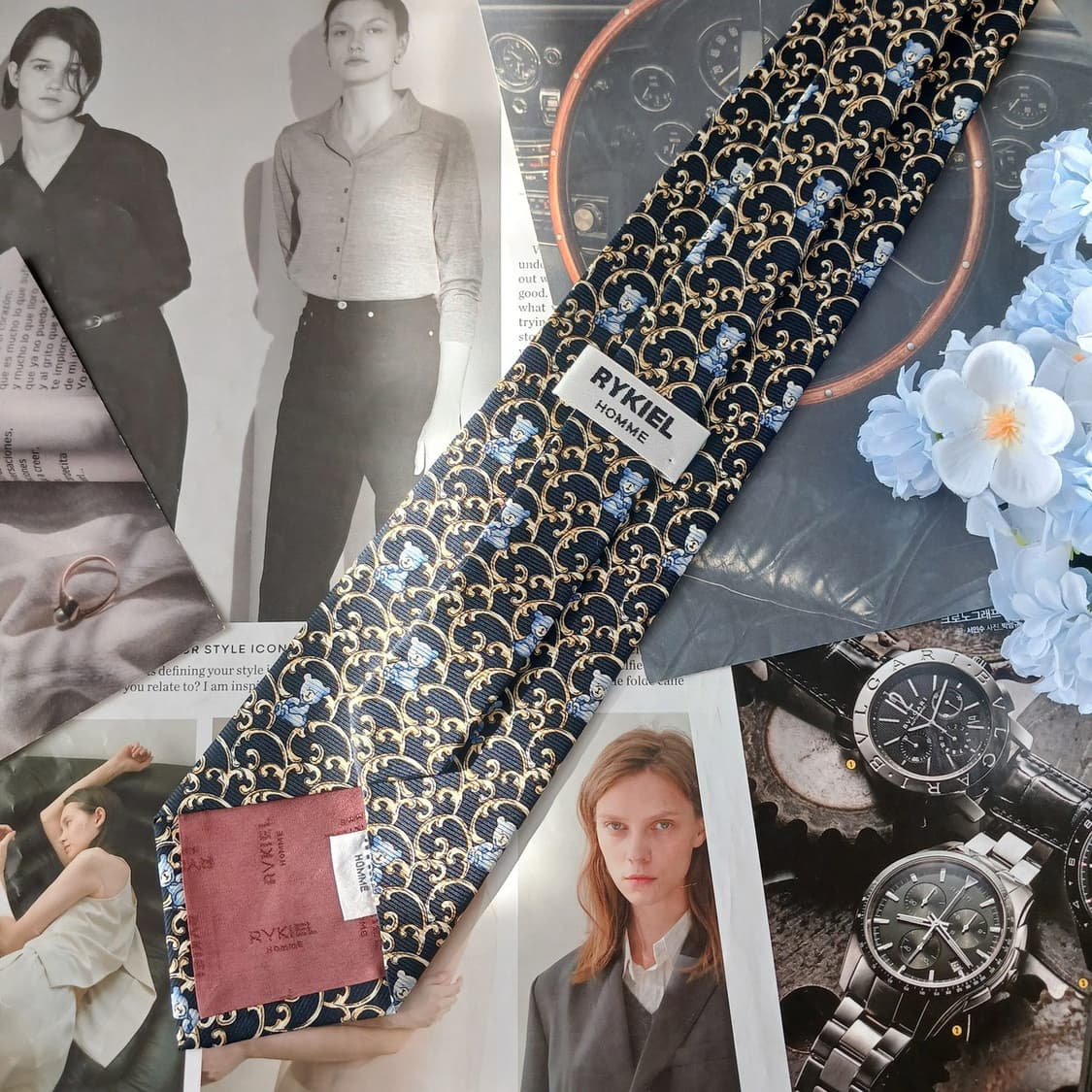 소니아 리키엘 실크 곰 모티브 넥타이 9.6cm A+등급 A19668 상품이미지5