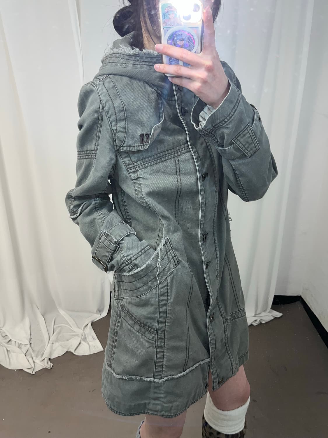 Smex 00‘s 카키 그런지 후드 야상 상품이미지6