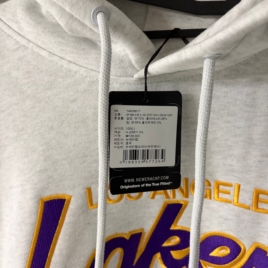 새상품(L)뉴에라x엘엠씨 NBA 레이커스 후드티 그레이 상품이미지2