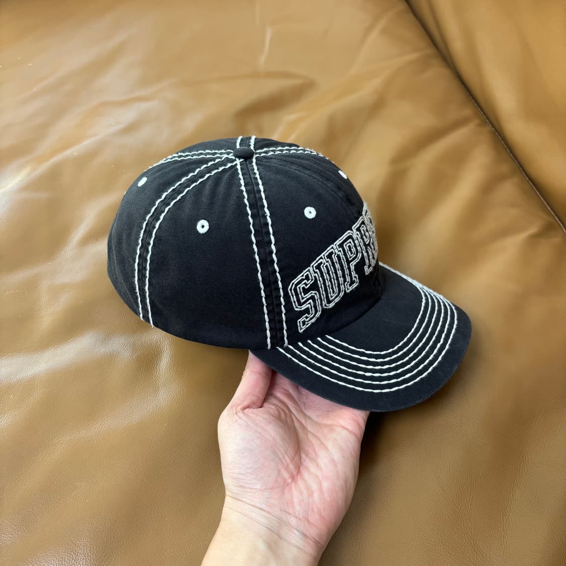 Supreme 슈프림 스티치 워시드 블랙 6패널 볼캡 모자 (Black) 상품이미지3