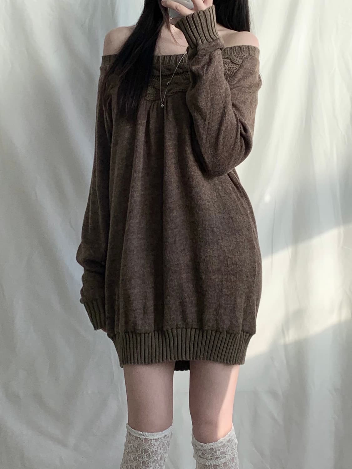 코코아브라운 모리걸 꽈배기 니트 원피스 상품이미지2