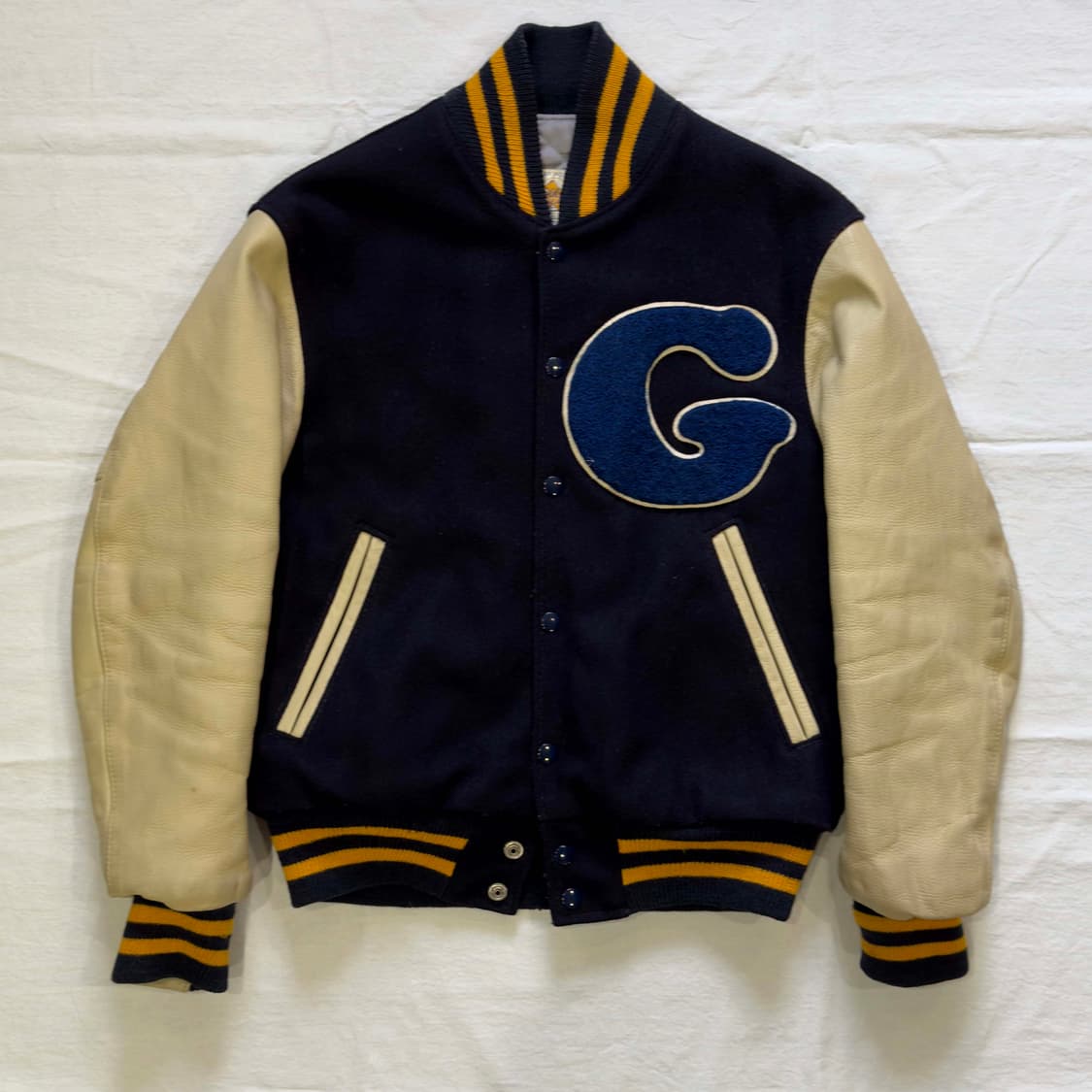 90s 골든베어 레더 울 바시티 자켓 상품이미지1