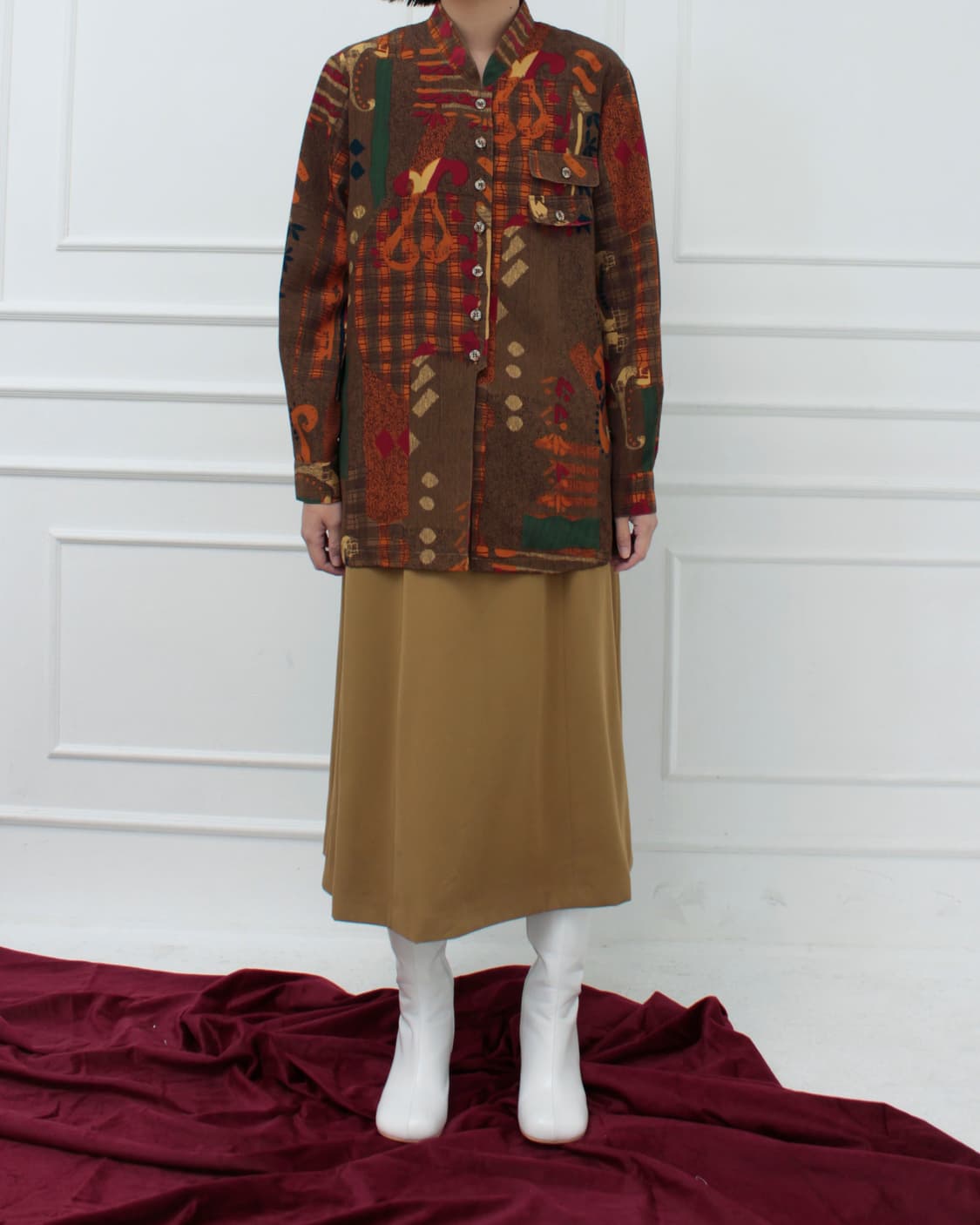 일본 빈티지 에스닉 패턴 차이나 카라 넥 블라우스 상품이미지9