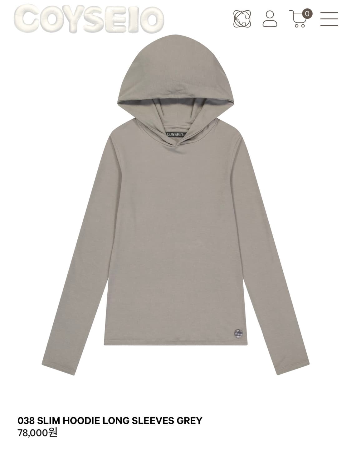 coyseio 038 SLIM HOODIE  GREY 상품이미지1