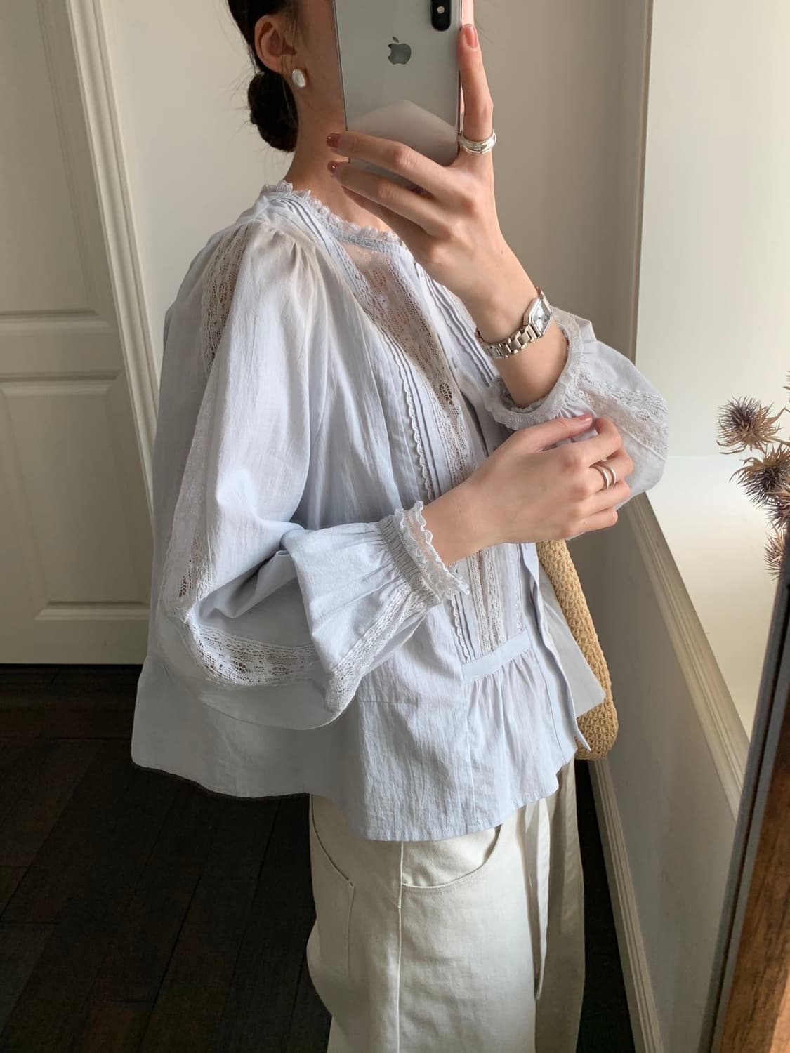 면100 고급 레이스블라우스 상품이미지2