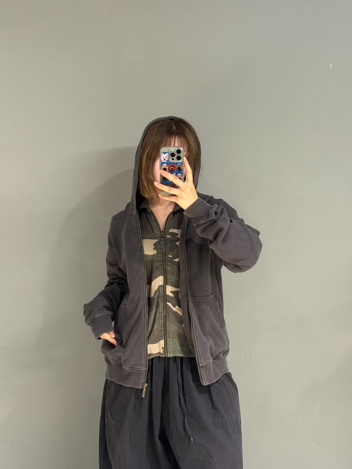back eagle camo layered hood zip-up 상품이미지4
