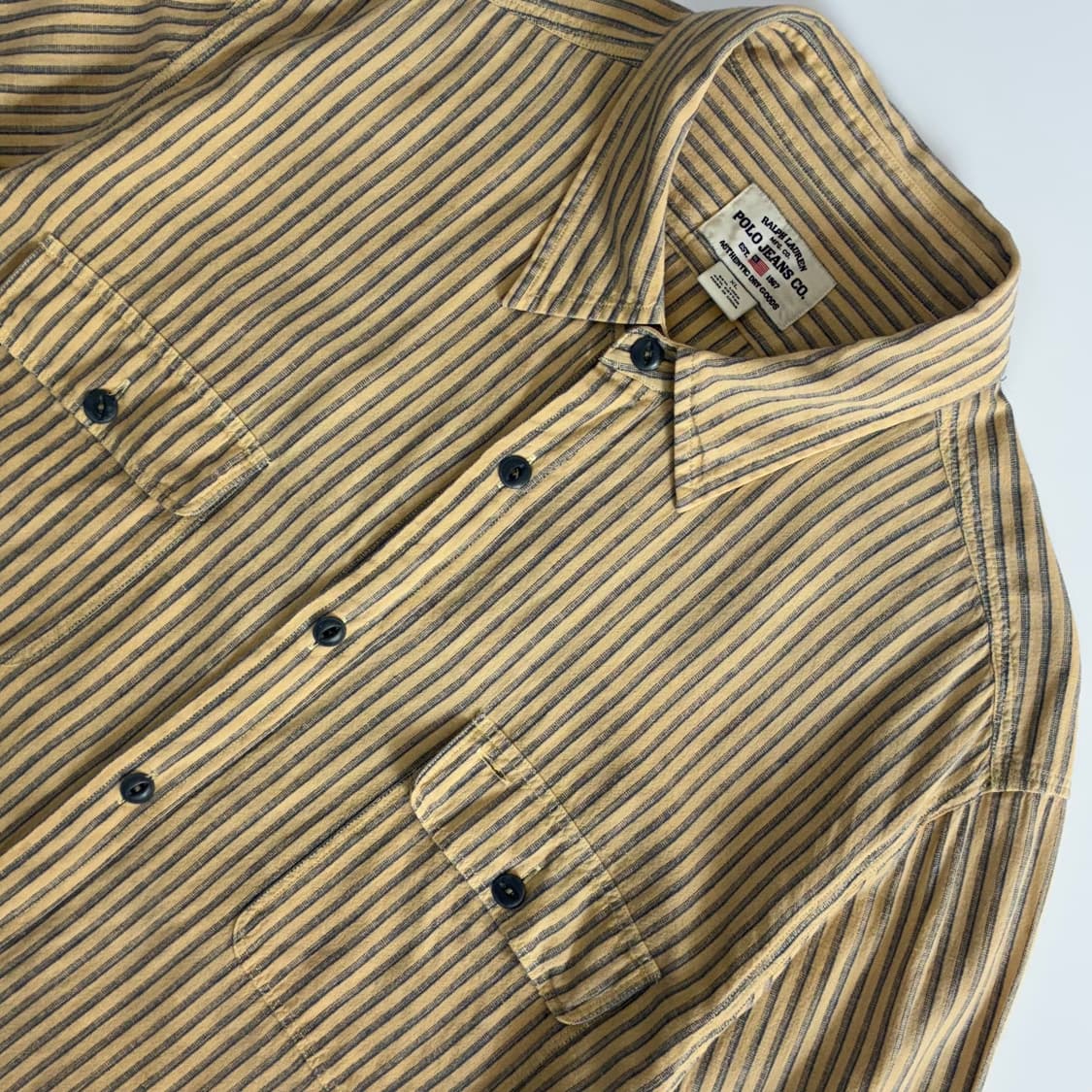 Polo jeans 폴로 진스 베이지 스트라이프 아이언 버튼 셔츠 상품이미지3