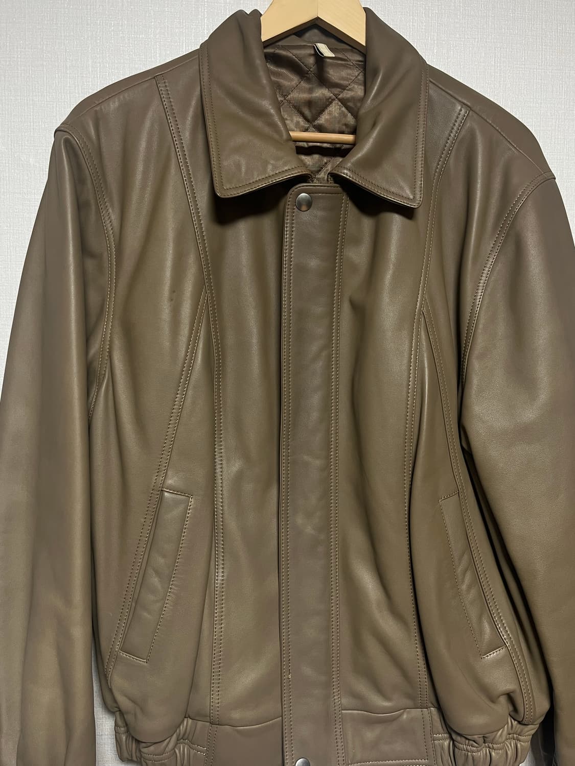 선플라워 90s 레더 봄버 베이지브라운 상품이미지2