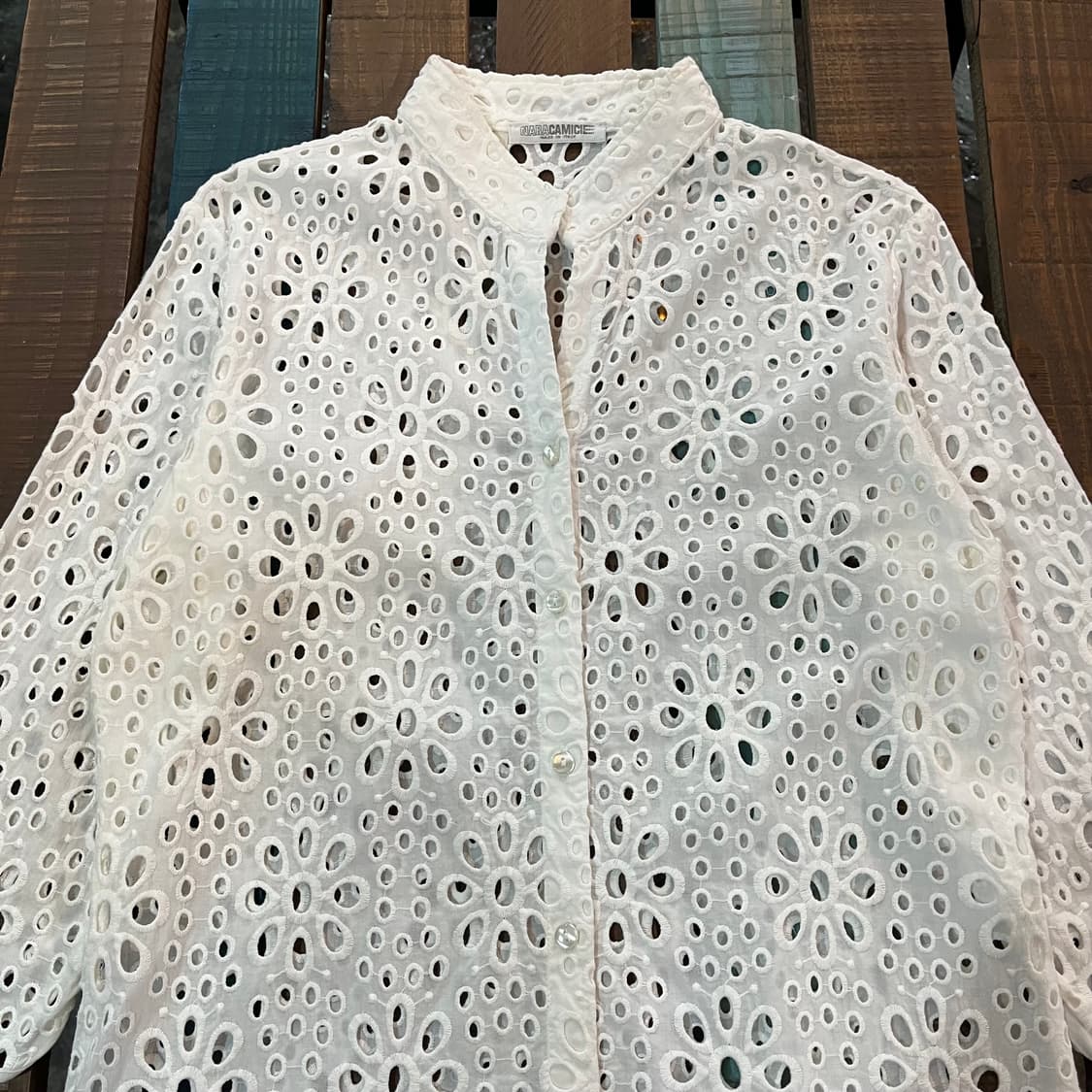 나라카미체 나라까미체 아일릿 자수 롱 셔츠 상품이미지2