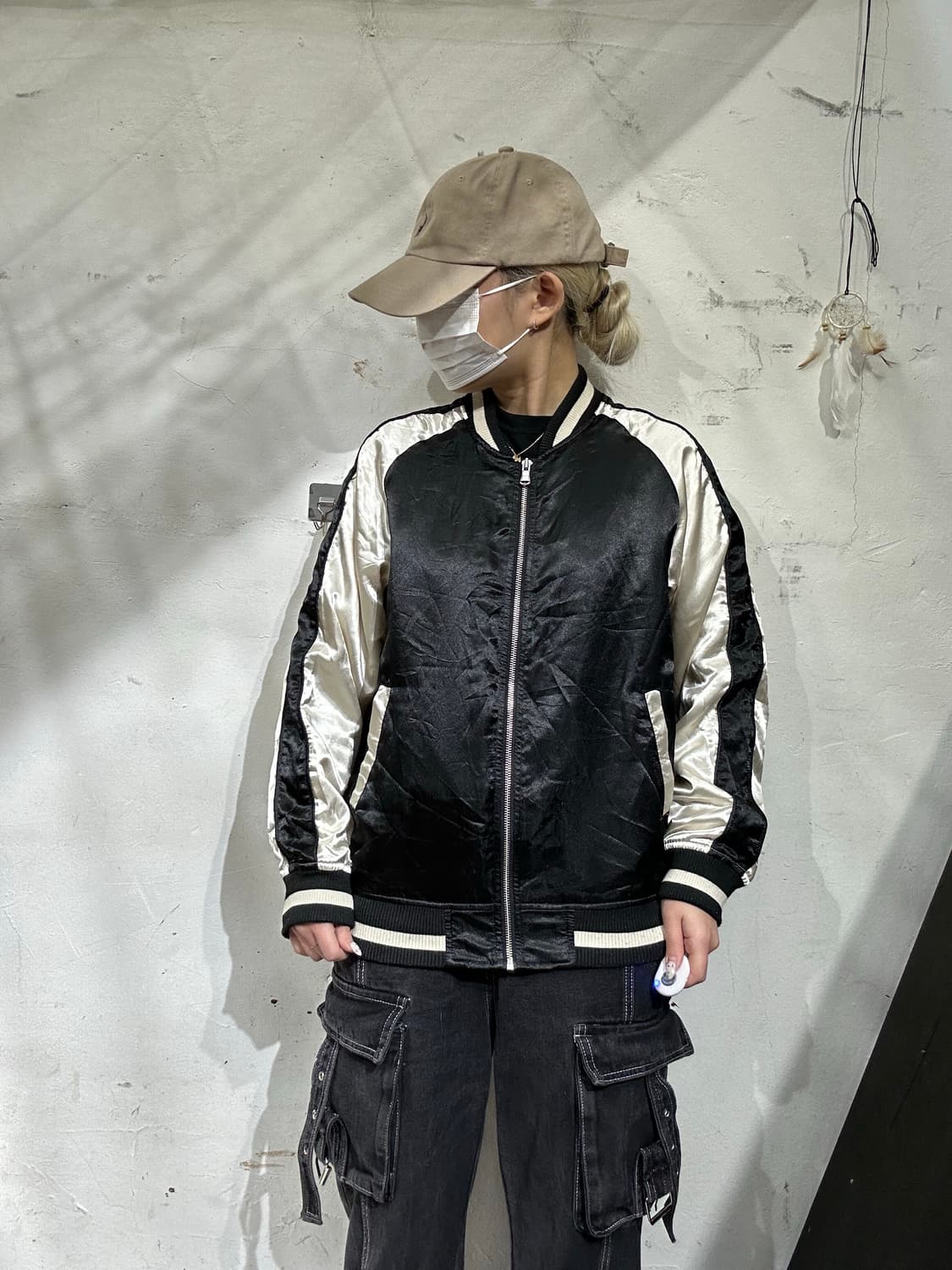 일본 빈티지 스카잔 오버핏 블랙 사이드 라인 자켓 M 상품이미지2