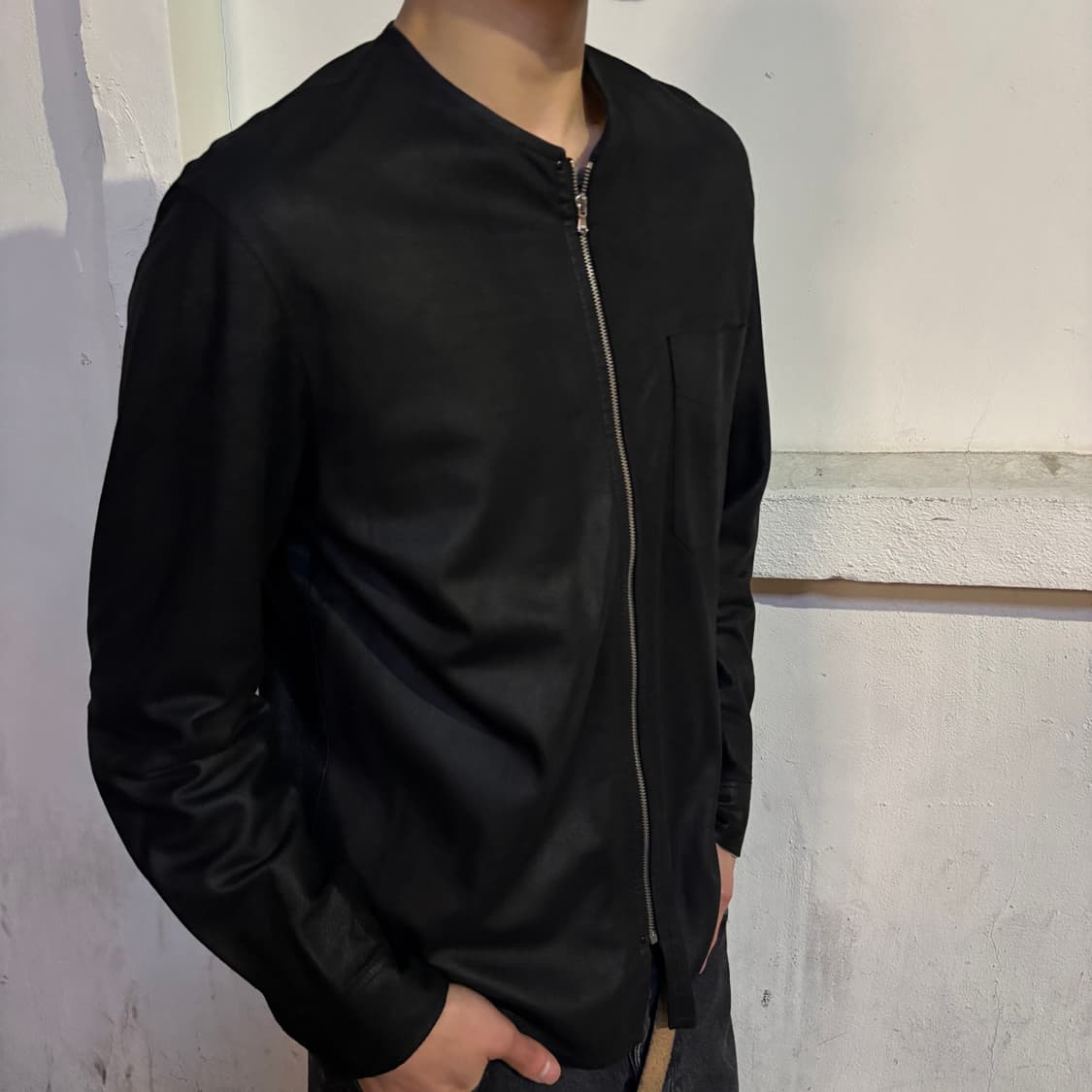 solid homme goat skin collarless jacket 상품이미지5
