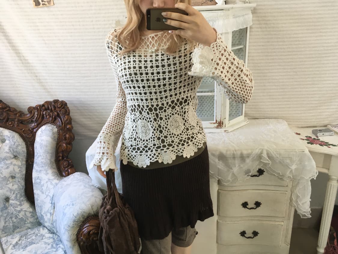 빈티지 아이보리 크로셰 하구미 니트 상품이미지2