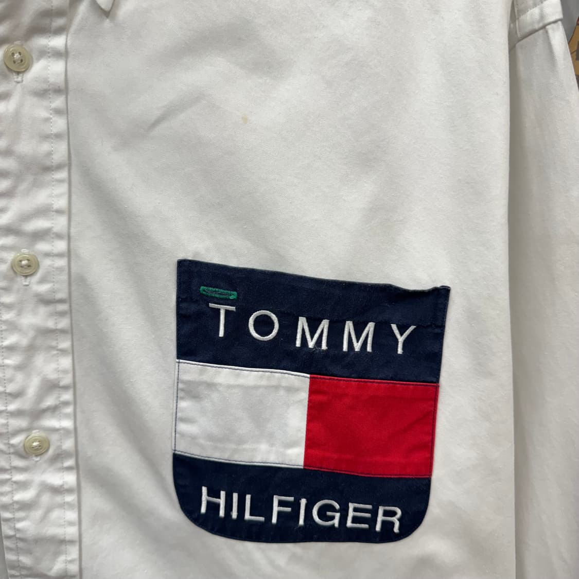 90s 타미힐피거 오버사이즈 셔츠 전면 빅플래그 로고 포인트 화이트 상품이미지5