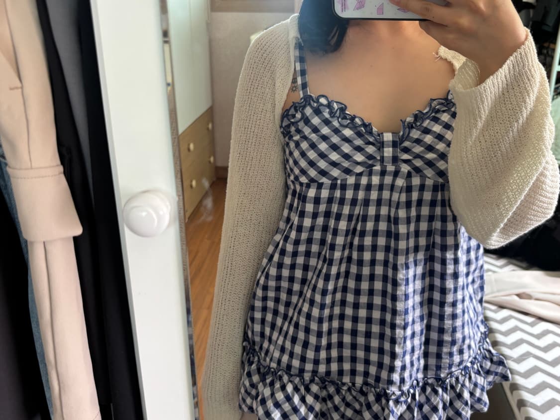 일본 빈티지 리본 체크 뷔스티에 민소매 상품이미지4