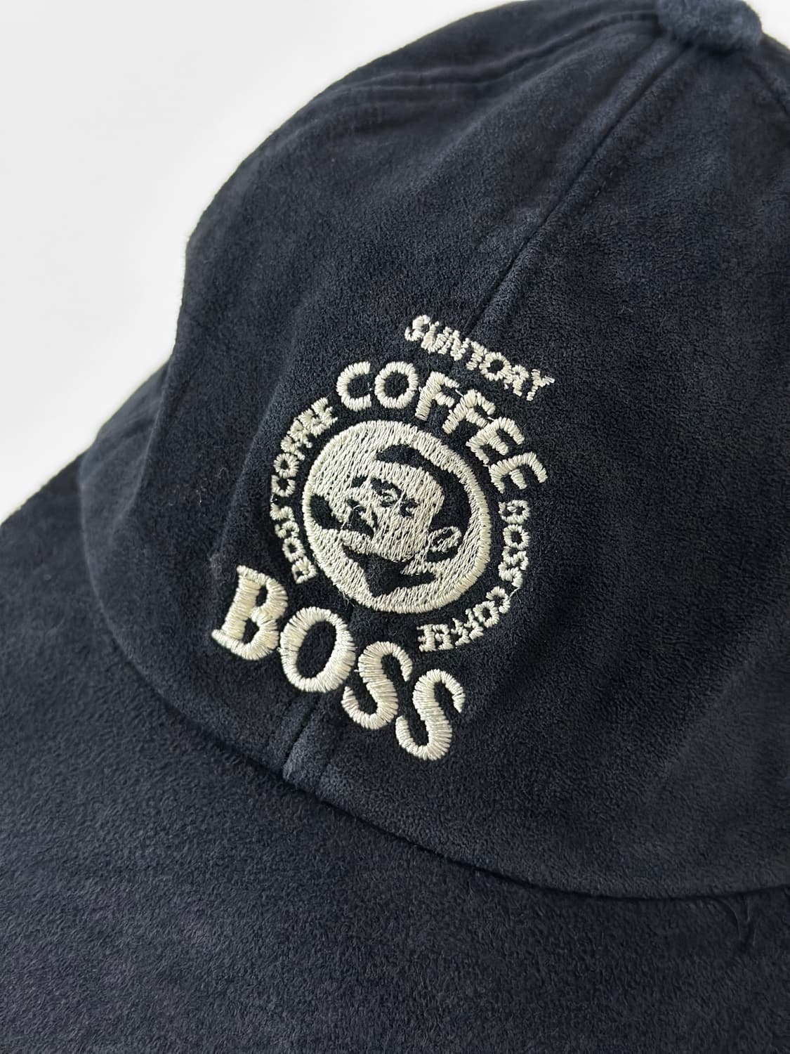 90s 빈티지 산토리 보스 커피 돈피 스웨이드 로고 모자 상품이미지2