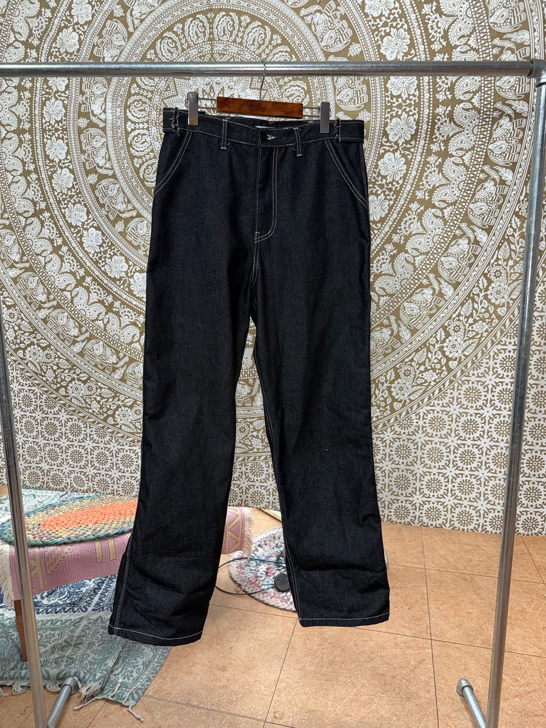 Allover 스티치 카고 흑청 카펜터 데님팬츠  상품이미지3