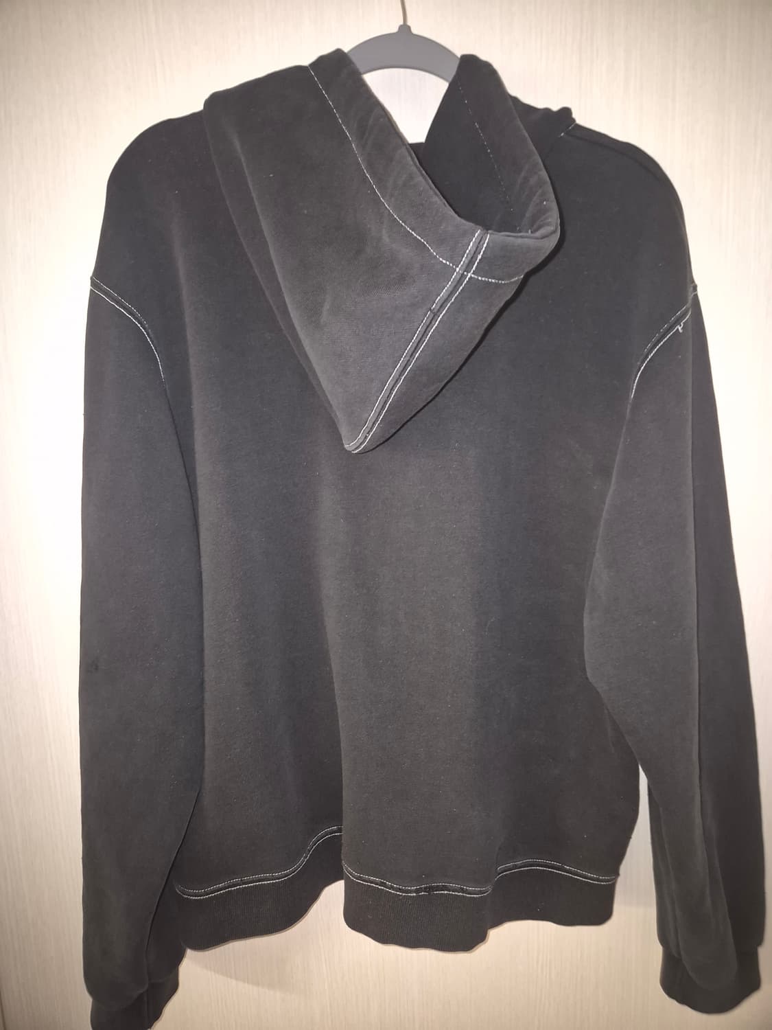 우알롱 블랙 빈티지 스티치 후드집업 상품이미지4