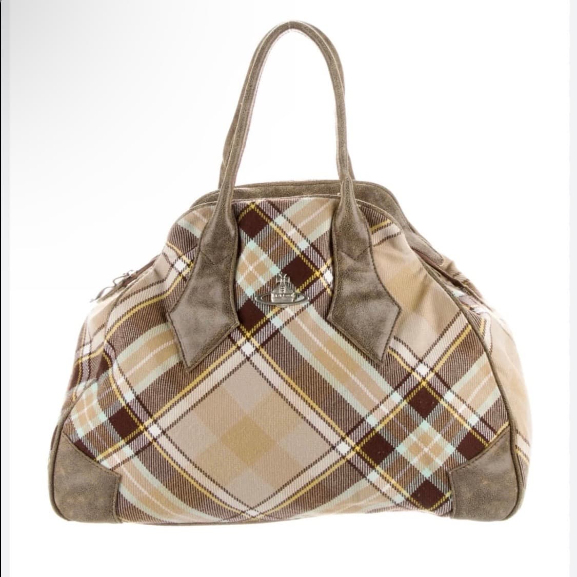 비비안웨스트우드 타탄체크 갸루 체크백 토트백 야스민 라떼갸루 히메갸루 상품이미지3