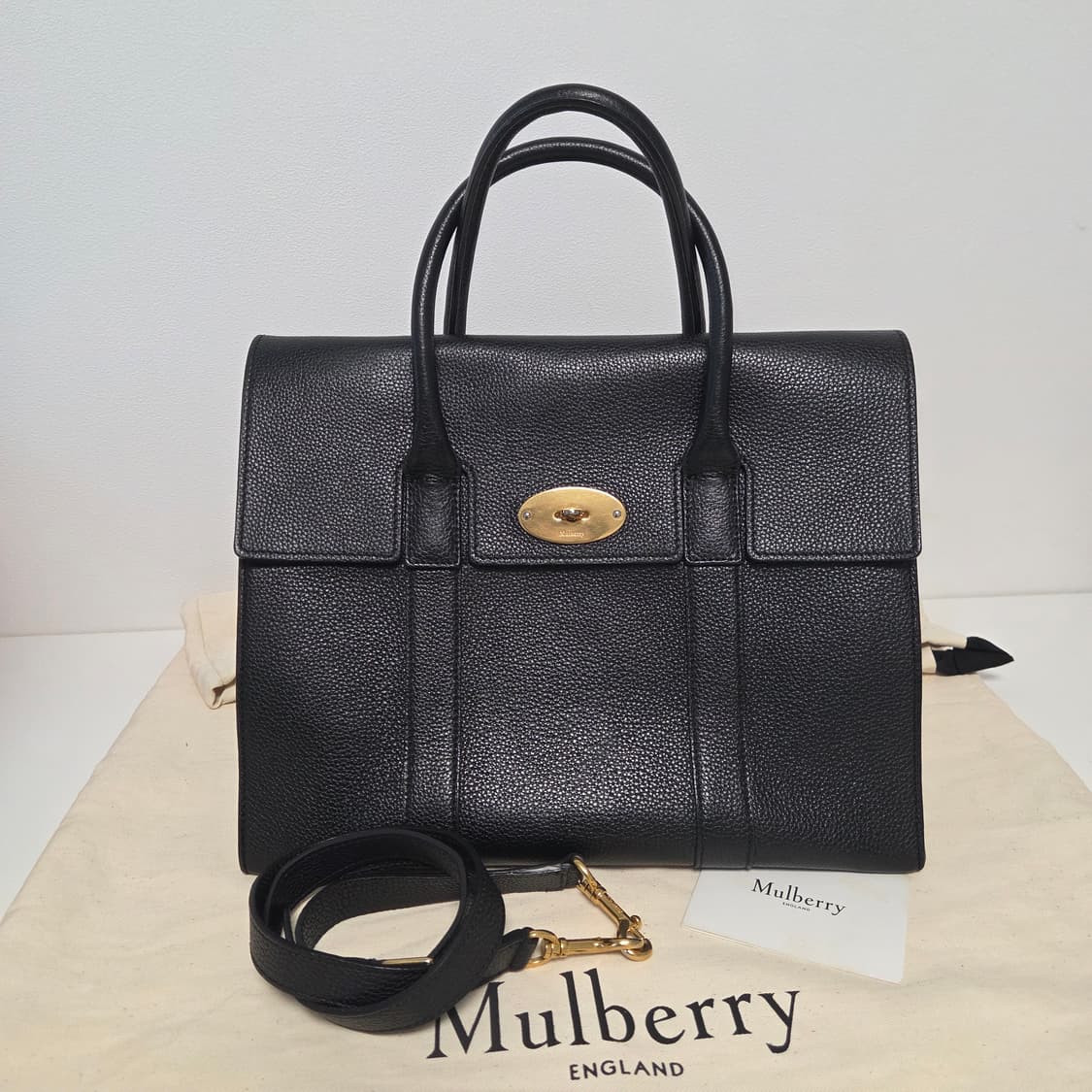 Mulberry 멀버리 정품 뉴베이스워터 금장 블랙 그레인 투웨이 플랩백 상품이미지1
