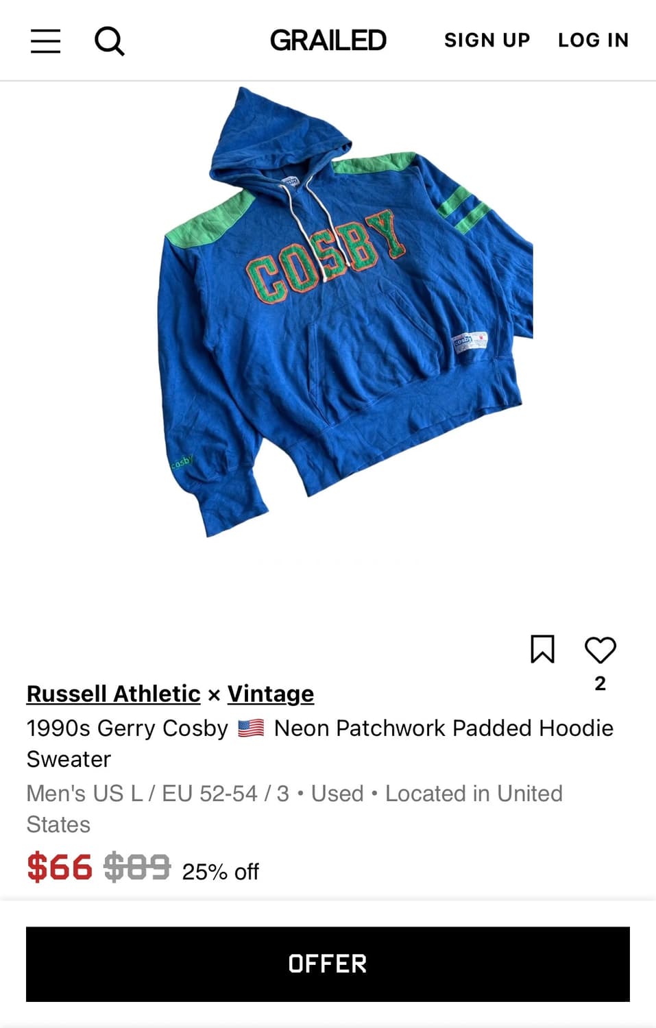 90s 러셀 x 개리 코스비 네온 패치워크 후드 상품이미지10