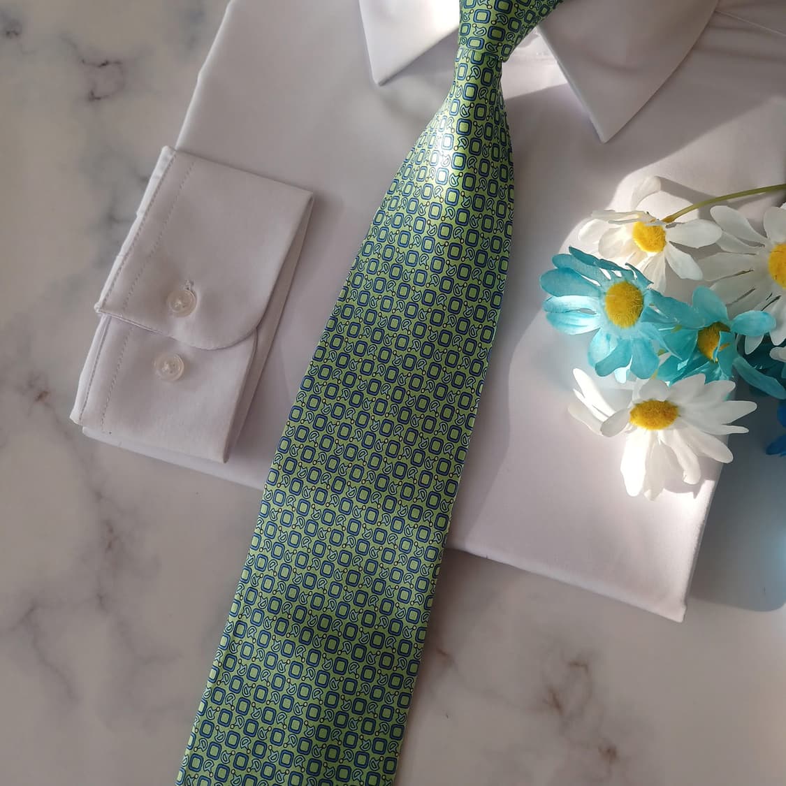 레미지오 실크 민트 지오메트릭 넥타이 8.8cm 새상품 A19079
 상품이미지5