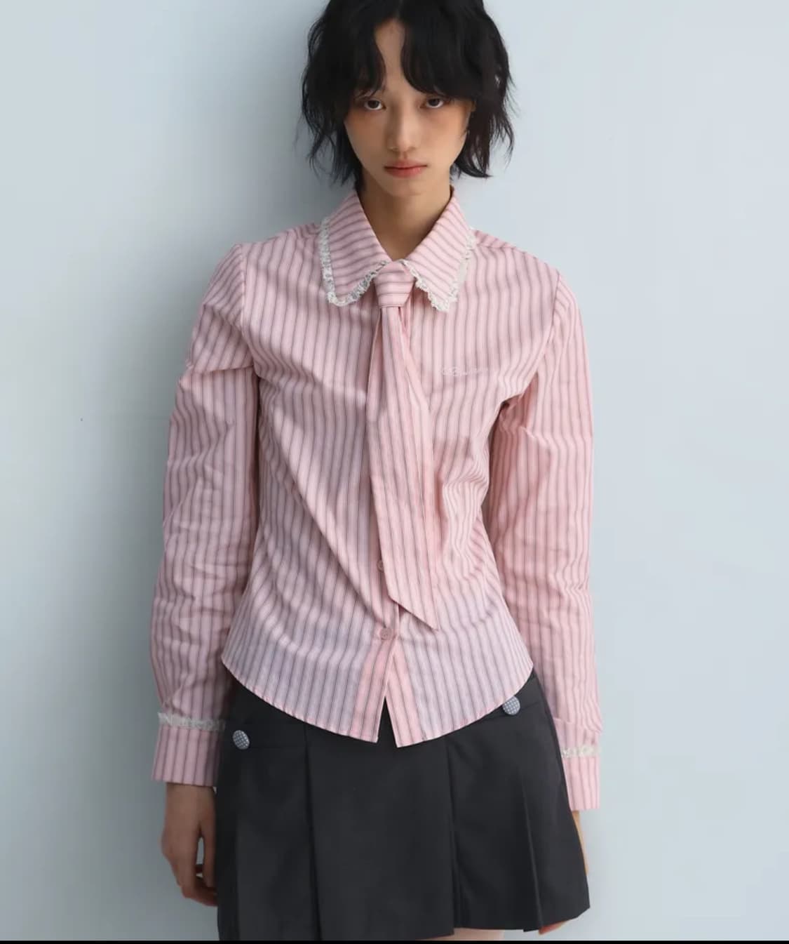 새상품) 배드블루 셔츠 Stripe Lace Tie Shirt 상품이미지1