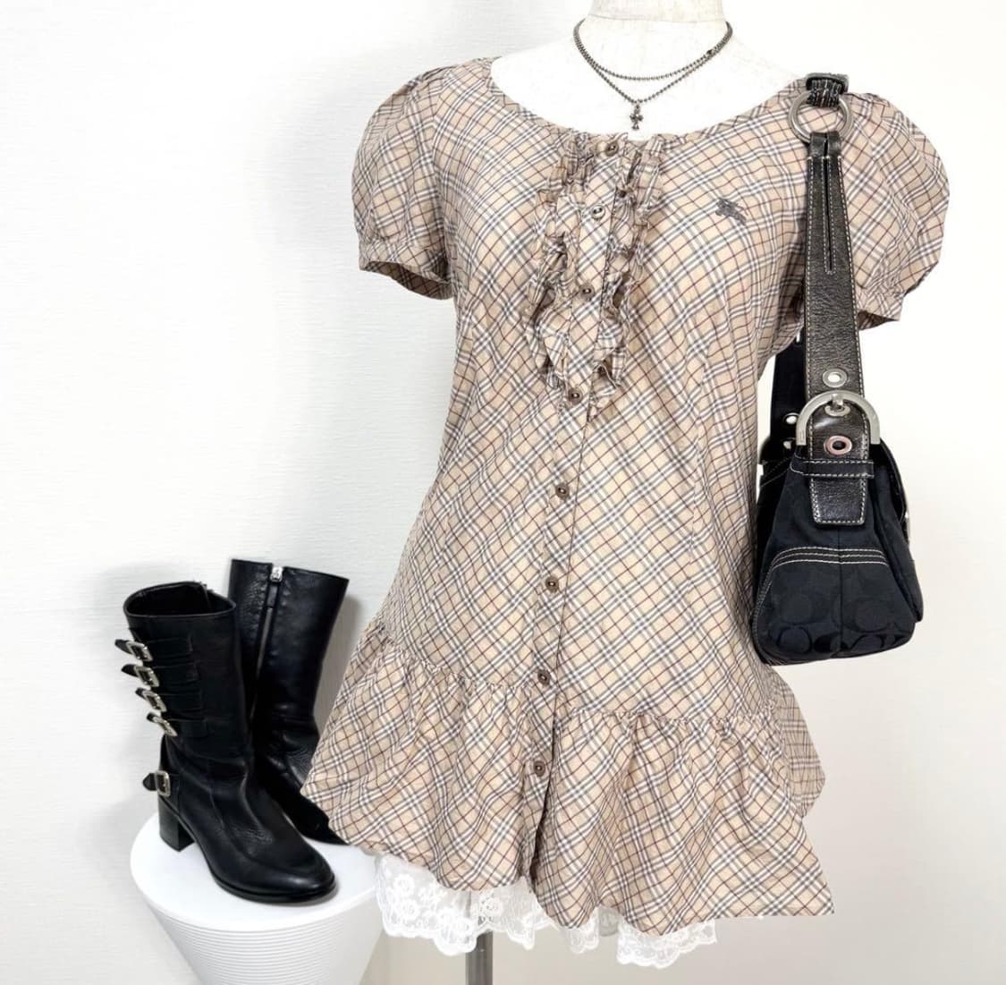 버버리 블루라벨 노바체크 프릴 원피스 상품이미지1