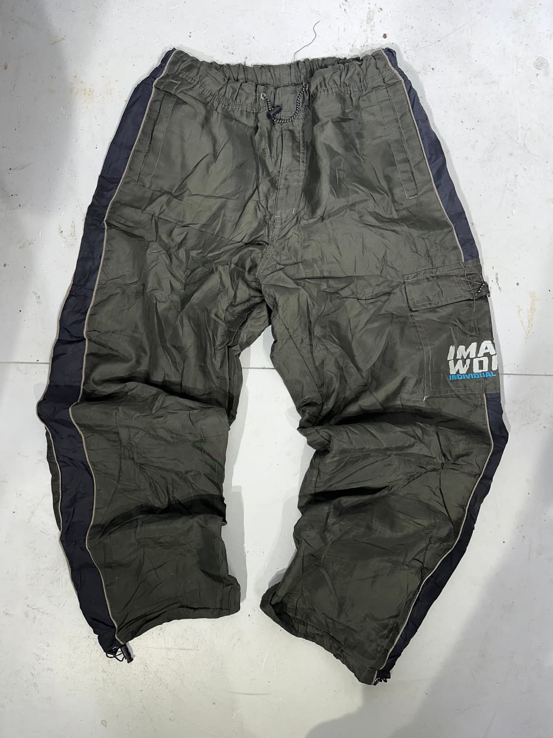 일본 빈티지 카키 블랙 사이드 라인 와이드 포켓 카고 팬츠 상품이미지4