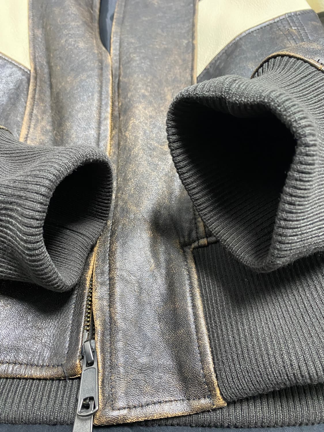 쿠어 디스트레스 믹스드 레더 자켓 M 상품이미지4