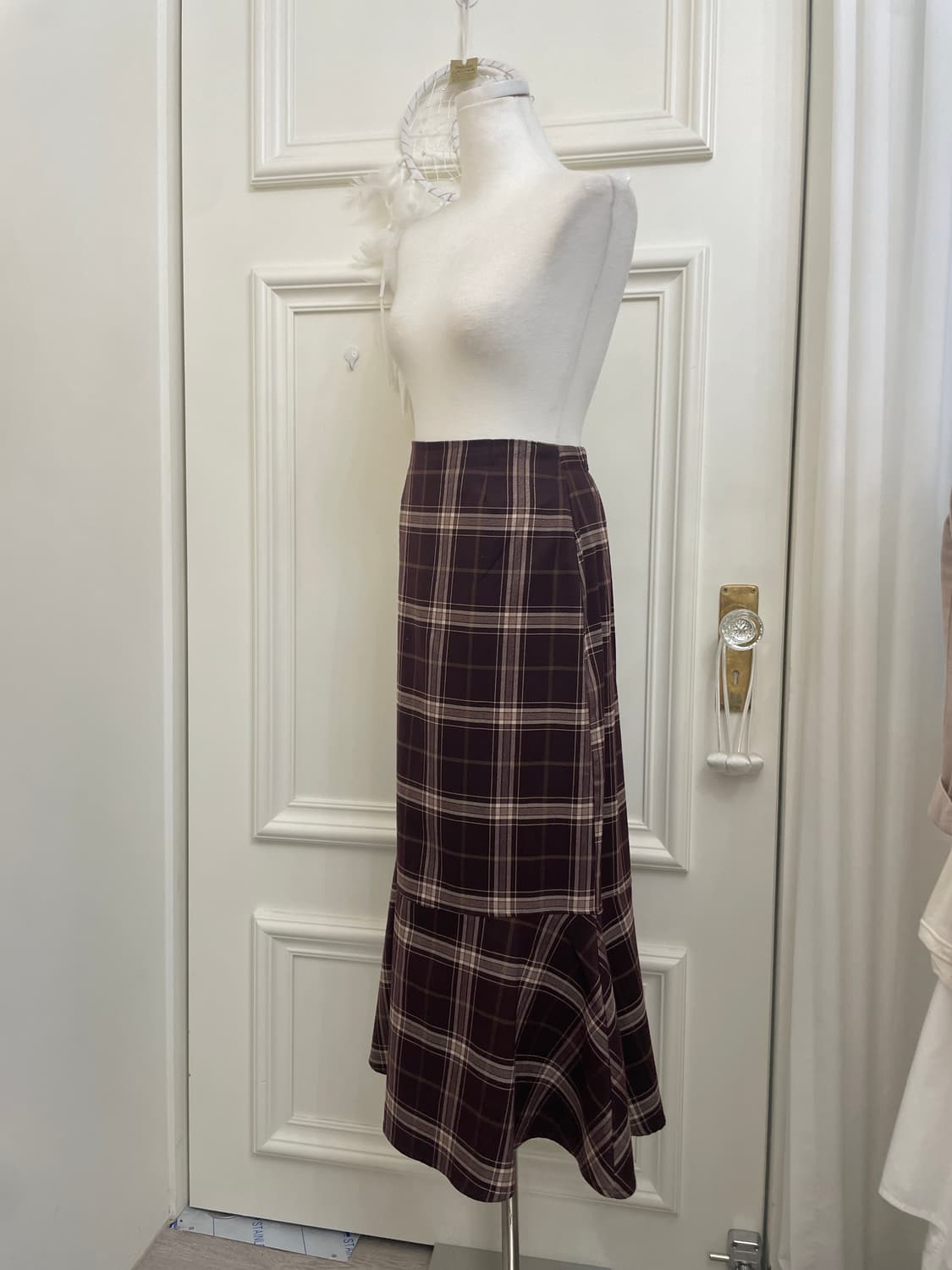 INGNI wine pink check flare cotton long 상품이미지2