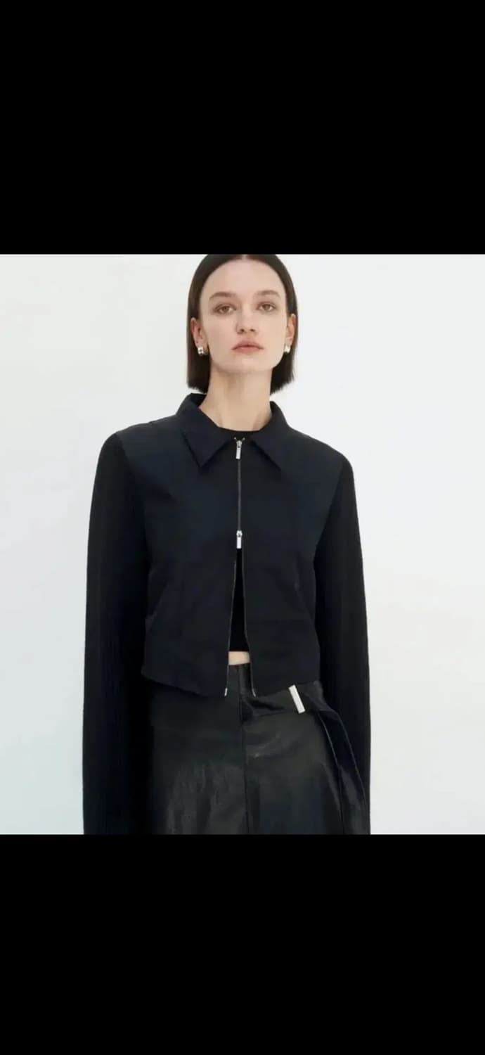 트리밍버드 니트 슬리브 크롭 자켓 블랙 상품이미지1