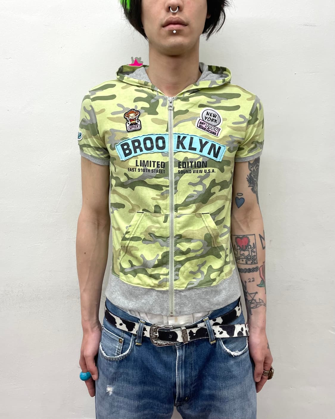 Blue Cross Monkey Camo Hooded T-Shirt  상품이미지1