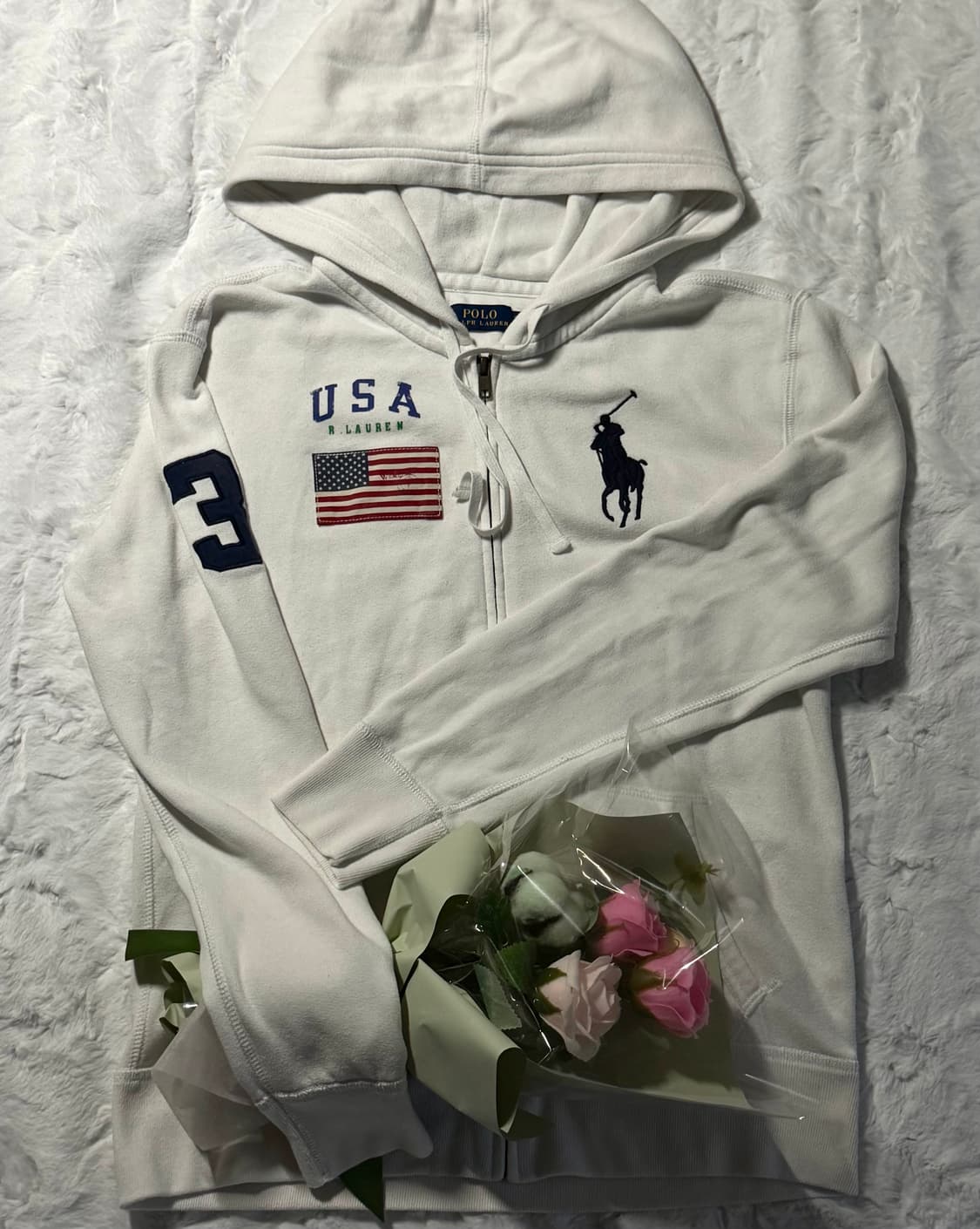 폴로 빅포니 성조기 화이트 후드집업 S 상품이미지1