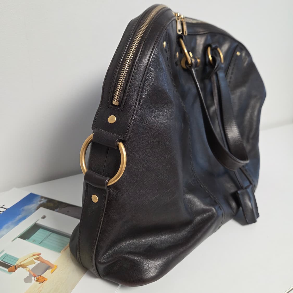 YSL 입생로랑 정품 금장 뮤즈백 오버라지 브라운 숄더백 리얼레더 토트백 상품이미지7