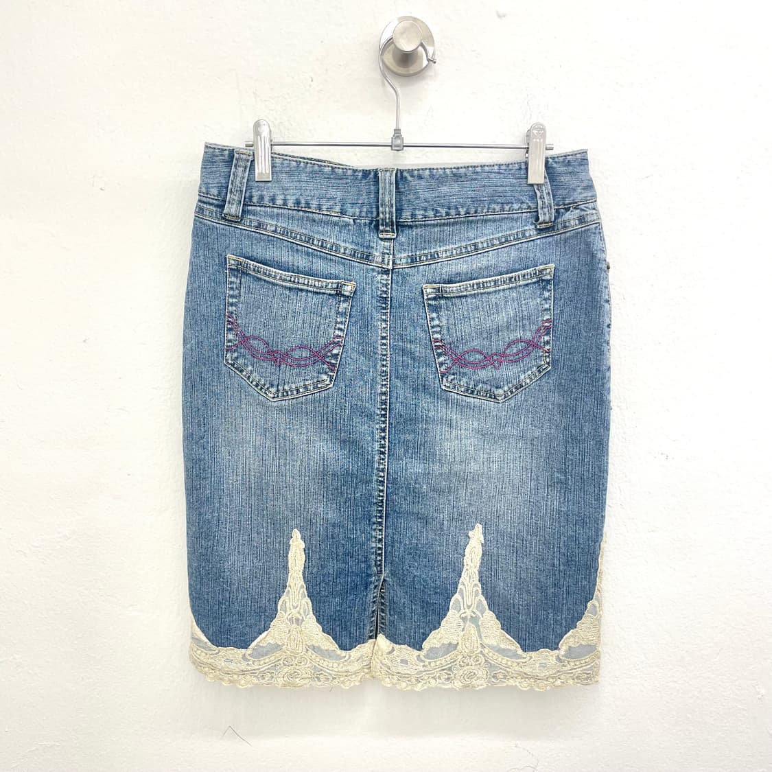 light blue lace trim denim skirt 상품이미지2