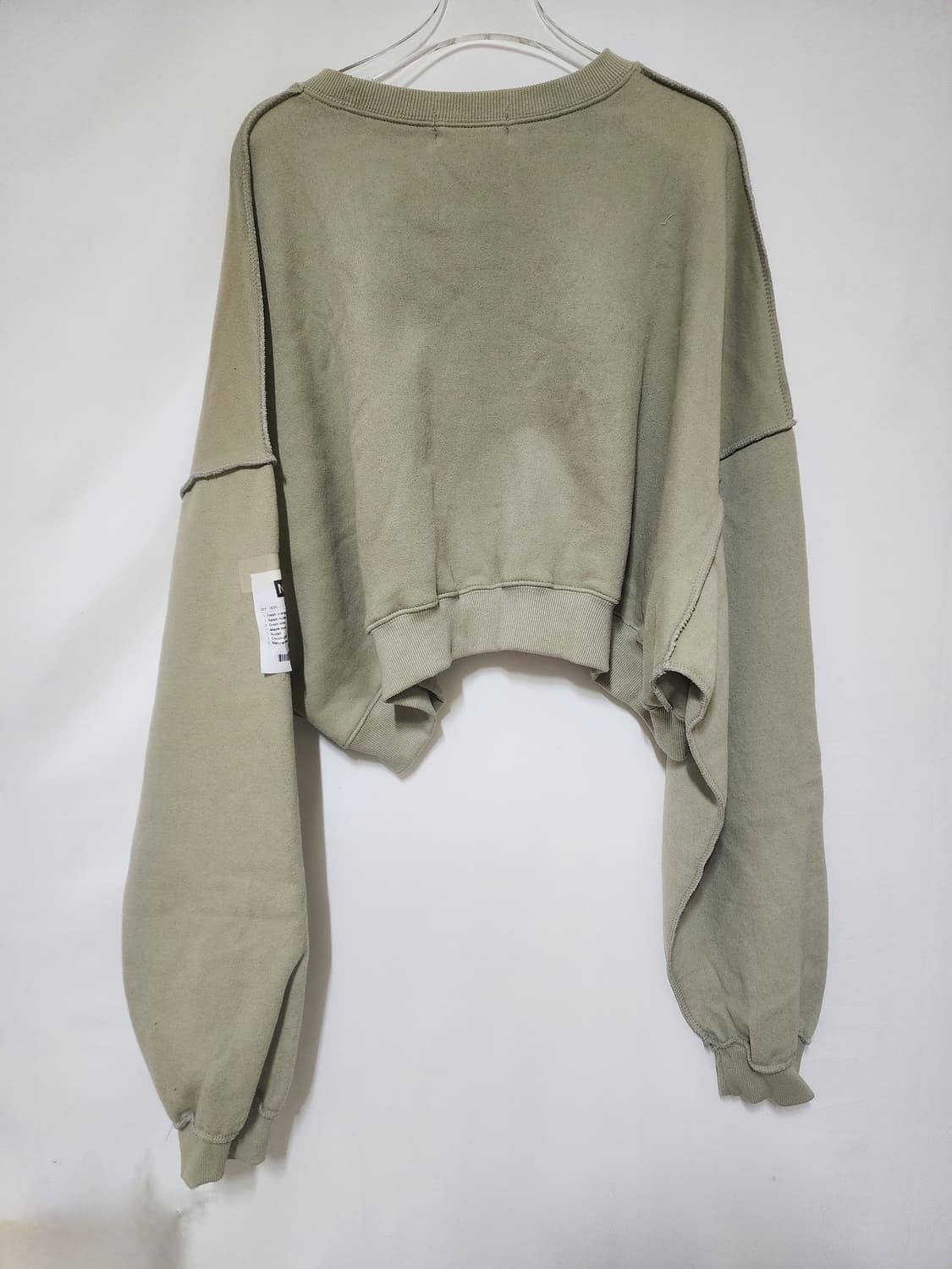 카키 기모 오버핏 크롭 맨투맨 상품이미지4