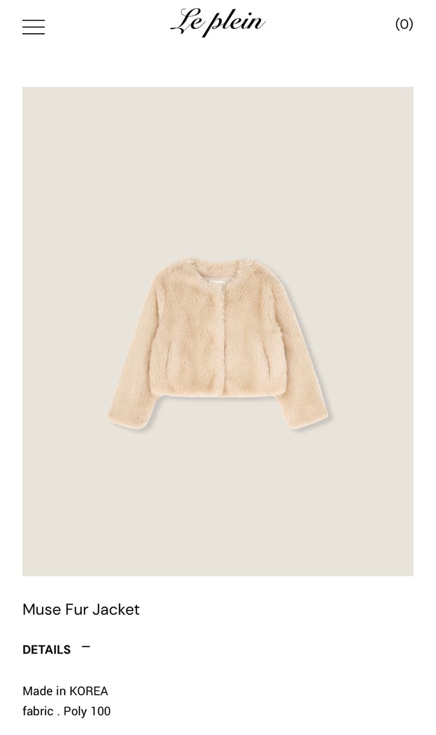 le plein 르플레인 뮤즈 퍼 자켓 크롭 노카라 퍼자켓 상품이미지7