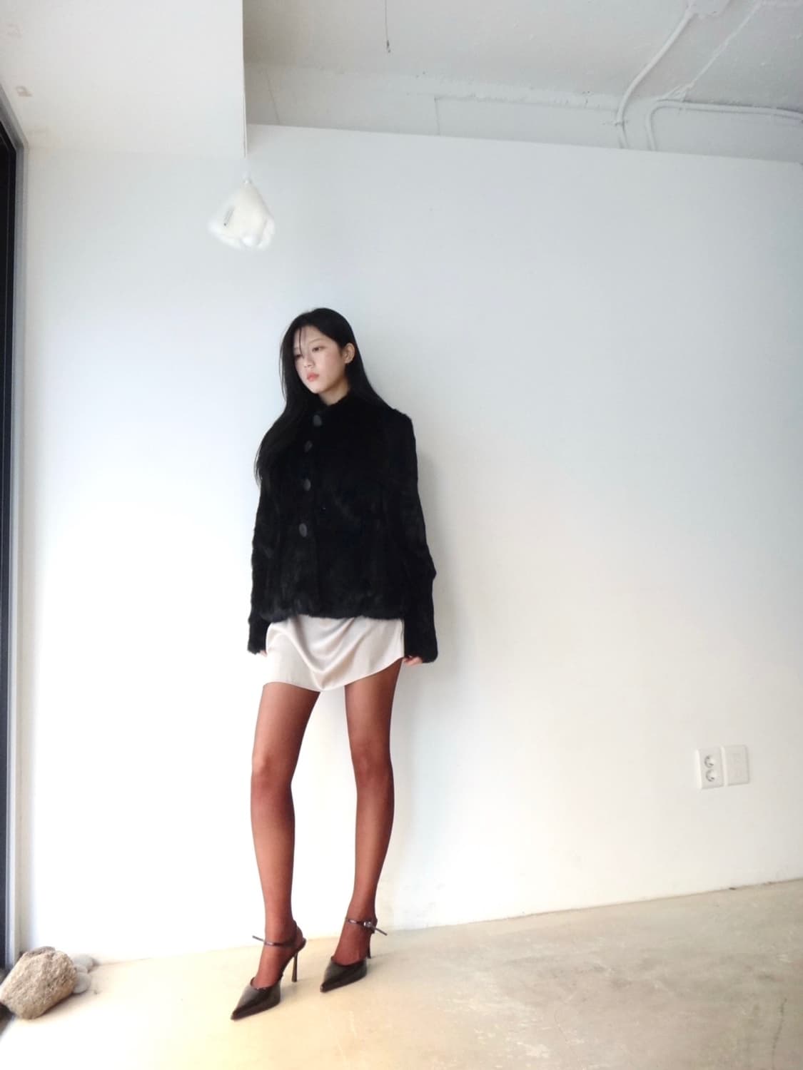 Big button rabbit fur jacket / black 상품이미지5