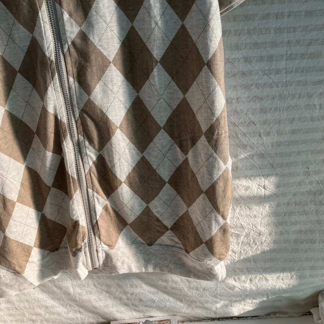 빈티지 아가일 브라운 반팔 집업 o-1010 y2k 스트릿 갸루 펑키 일 상품이미지3