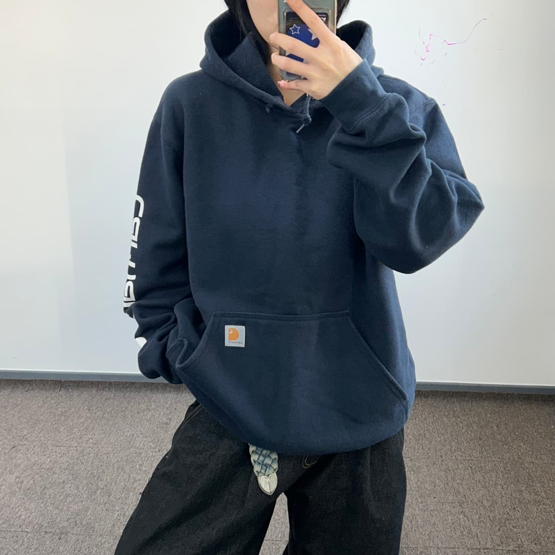 Carhartt 칼하트 사이드로고 네이비 후드티 상품이미지2