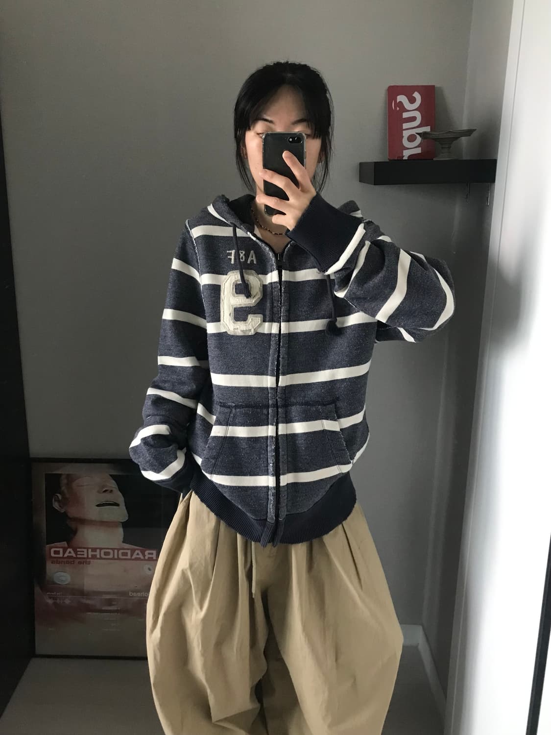 아베크롬비 자수 로고 스트라이프 피그먼트 후드집업 상품이미지3