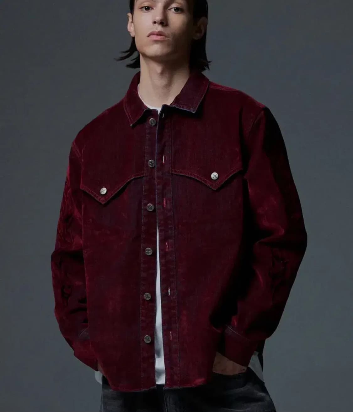 낫포너드 레드 버건디 데님 셔츠 L 상품이미지1