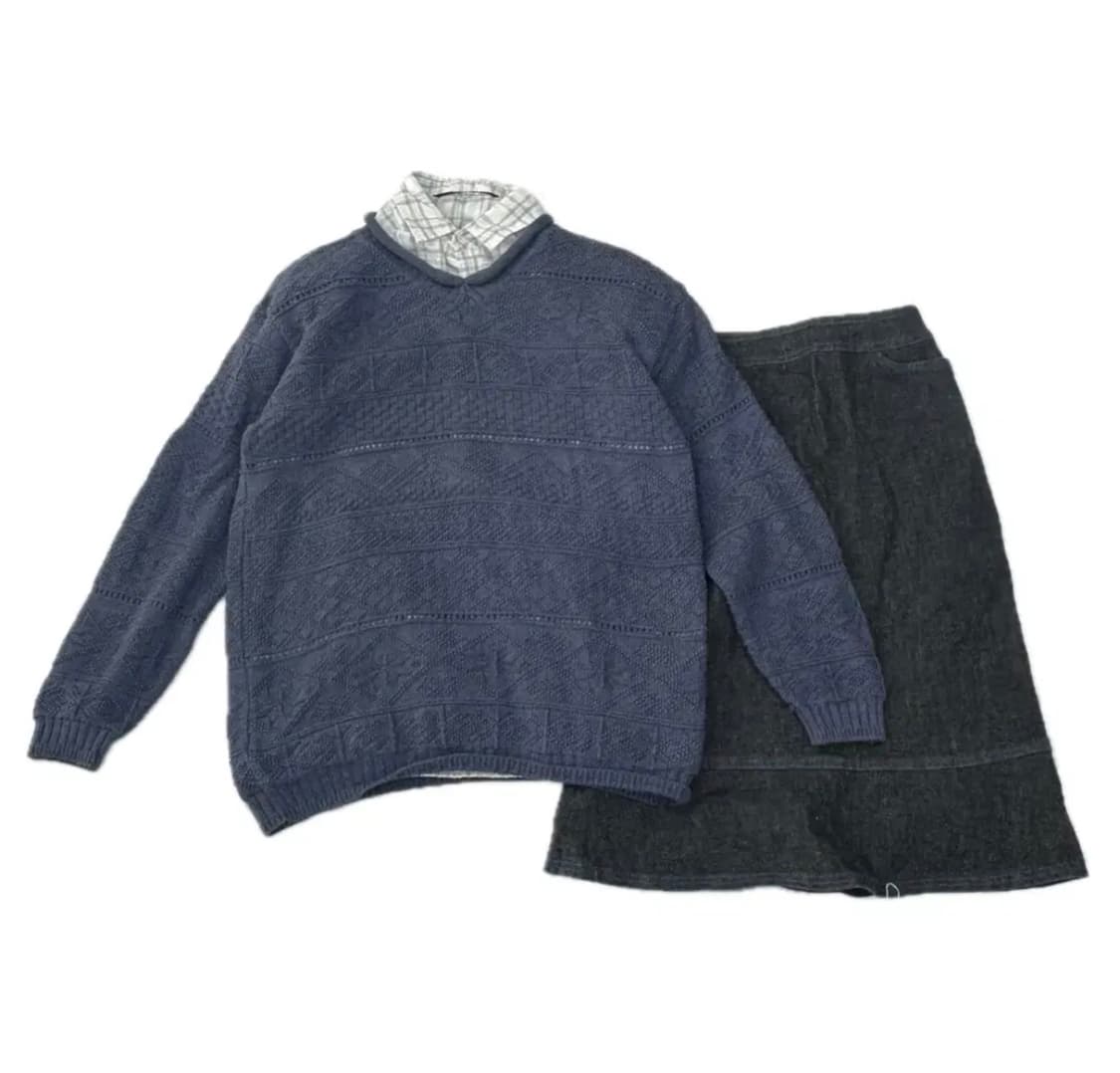 ❄️스즈코 레이어드 코디세트 ❄️셔크셔츠 겨울 니트 미디스커트 그런지 상품이미지4