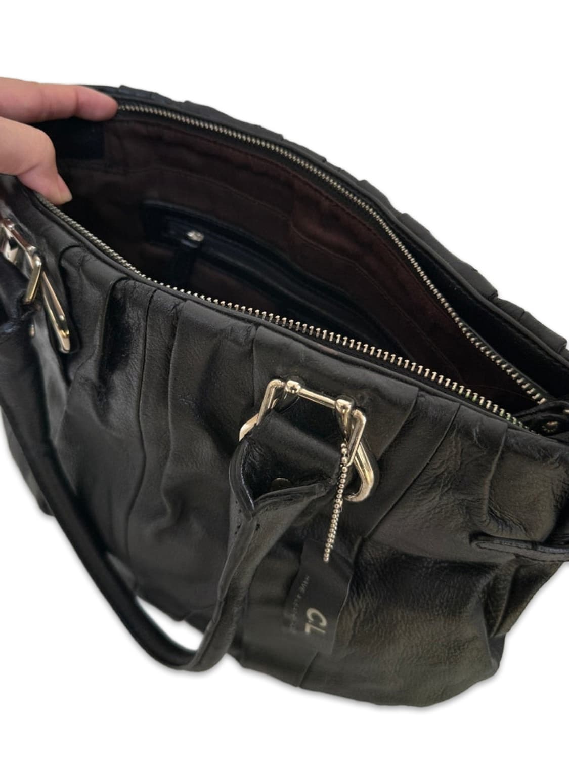 빈티지 블랙 가죽 사이드 벨트핸드백 상품이미지5