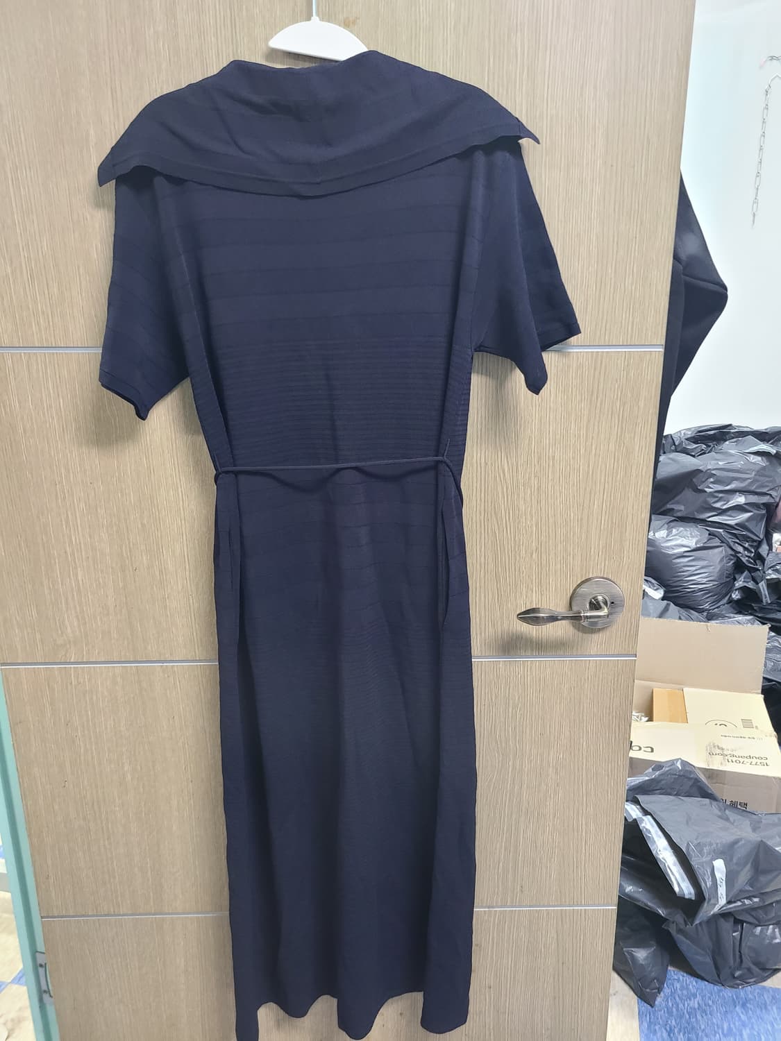 타임 네이비 세일러카라 반팔 니트 롱롱 원피스 상품이미지6