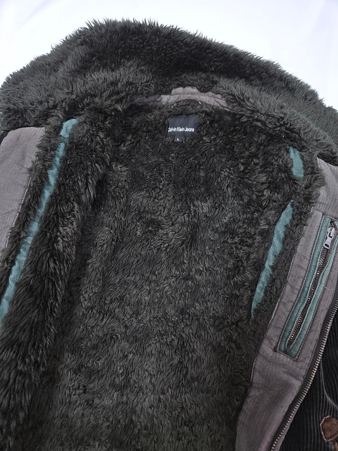 캘빈클라인 시어링퍼 코듀로이 무스탕 쉐르파 다크카키 빈티지 L 105 상품이미지5