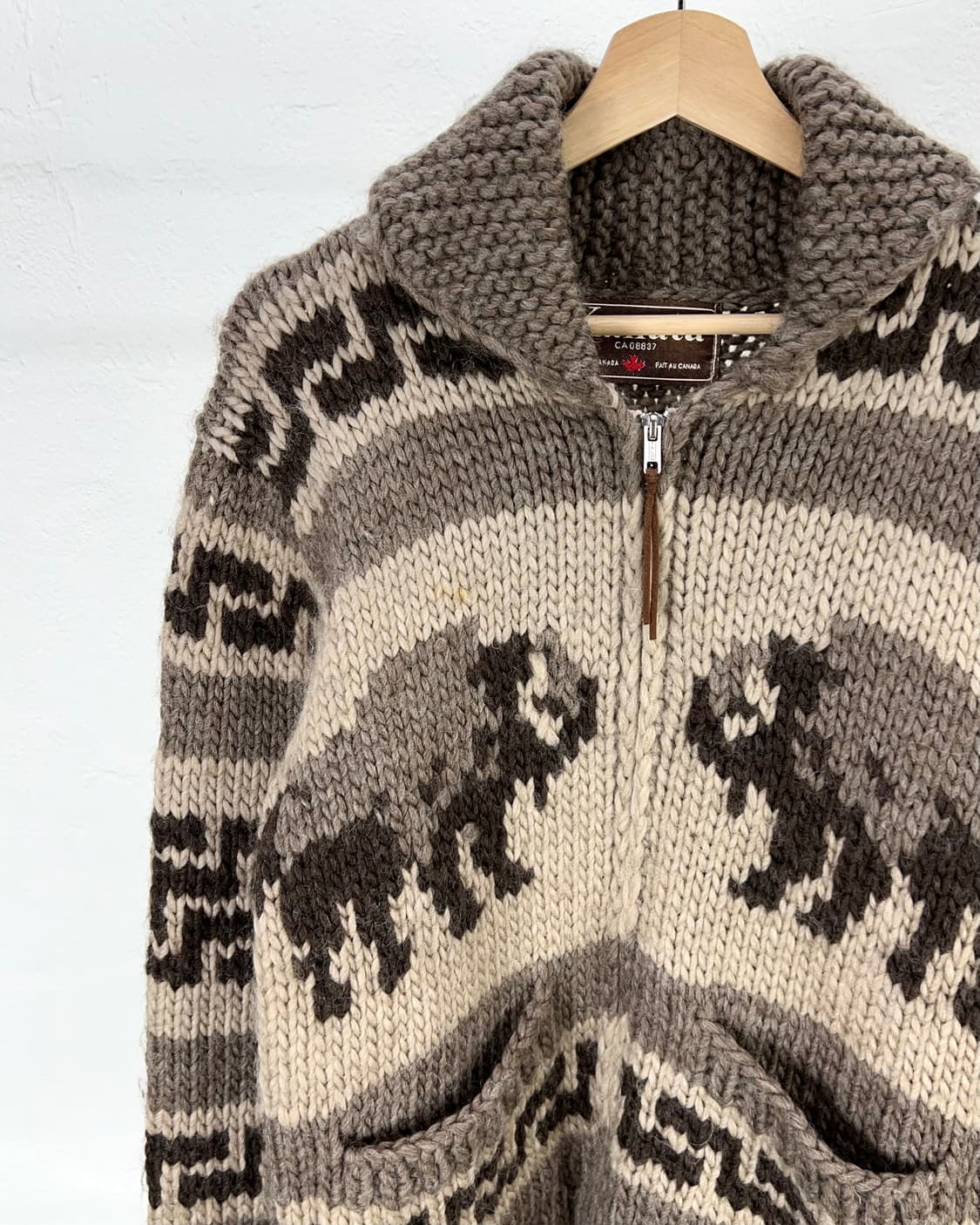 카나타 딥 브라운 바이슨 헤비 숄 카라 코위찬 스웨터 자켓 상품이미지2