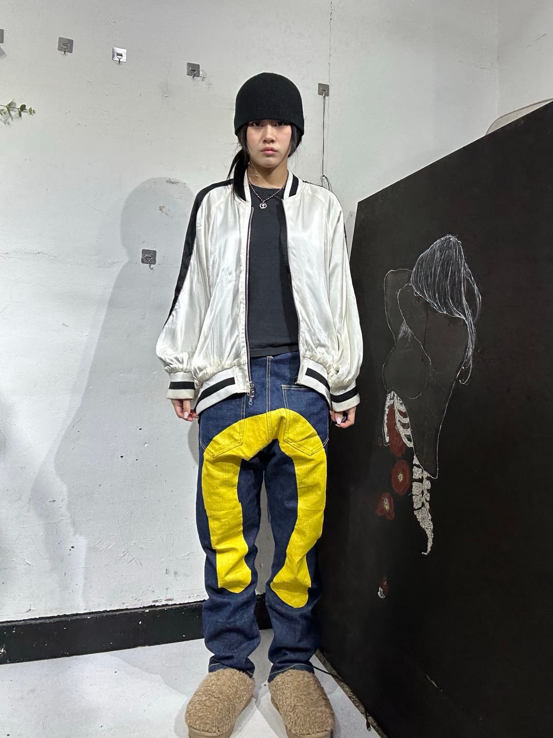 일본빈티지 대장급 화이트 호랑이 용 자수 오버핏 스카잔  L 상품이미지5