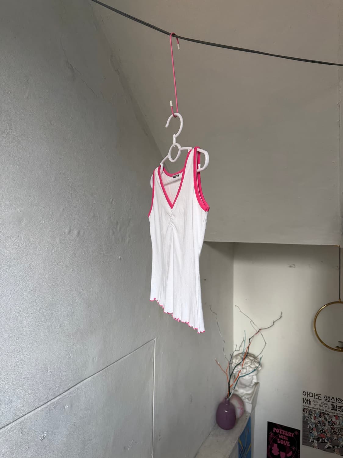 빈티지 핑크 레이스 브이넥 나시 상품이미지4